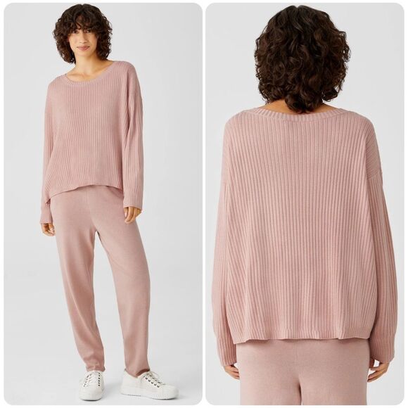 Eileen Fisher Peruvian Organic Cotton Blend Box-Top in Light Pink - Picture 1 of 8